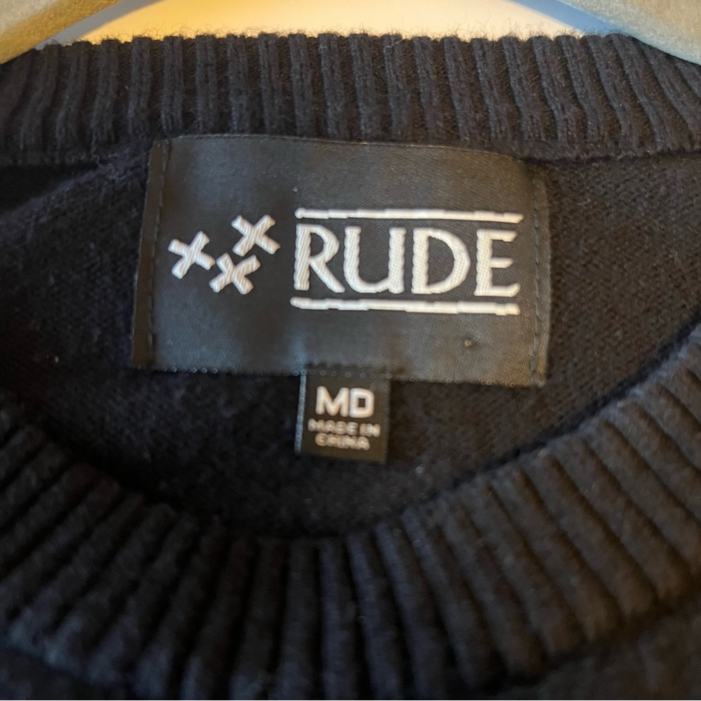 Rude Unicorn Skull Pullover Sweater, Black And Wh… - image 2